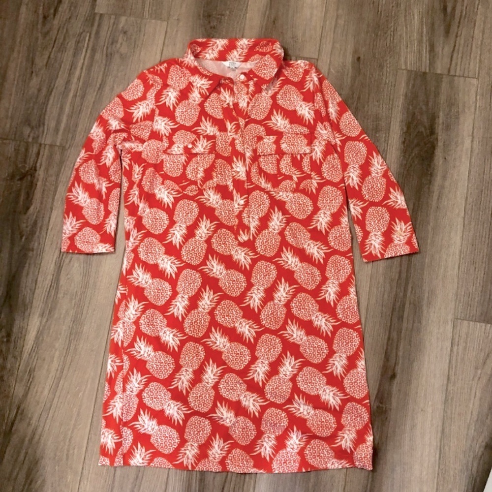 Crown and Ivy orange and white pineapple print shirt dress size medium